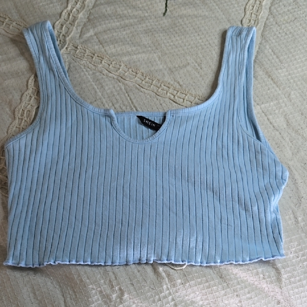 *3/$15* SHEIN Blue Ribbed Crop Tank Top
